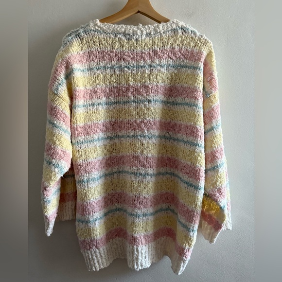 Vtg Allison Smith II Sherbet / Pastel Striped Sweater, Textured Yarn, Size Large - Picture 11 of 16